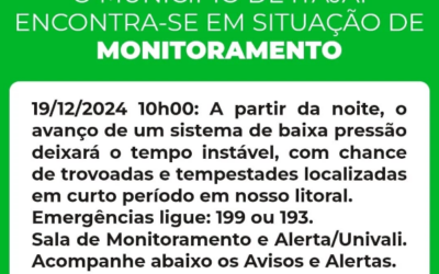 Itajaí em situação de monitoramento devido a instabilidade climática