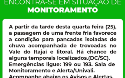 Frente fria traz temporais e risco de alagamentos em Santa Catarina