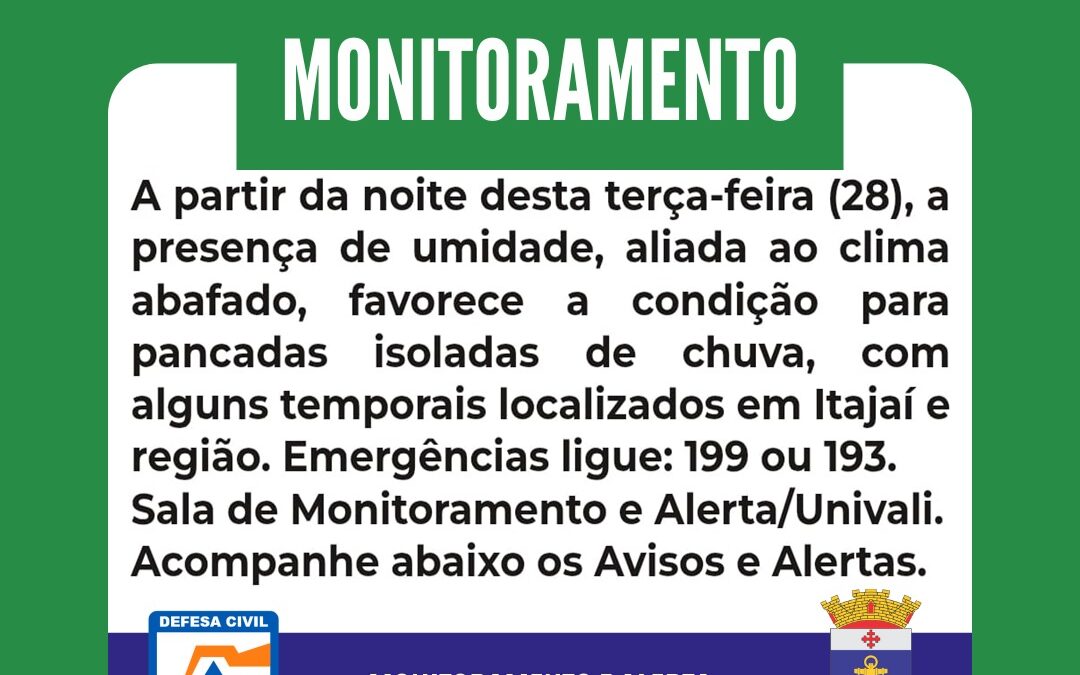 Itajaí em alerta para temporais e chuvas isoladas a partir de terça-feira (28)