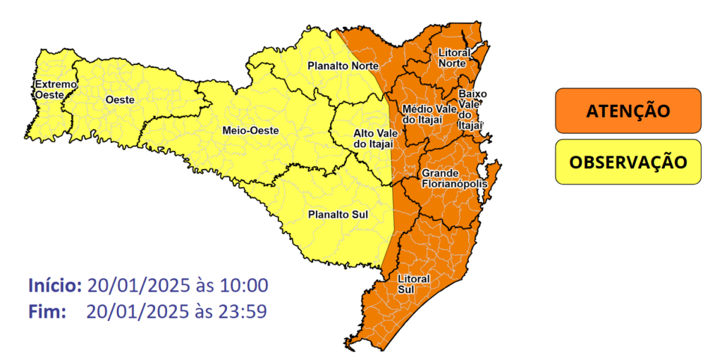 Alerta de temporais: Itajaí e SC enfrentam risco de chuva intensa e danos nesta segunda-feira (20)