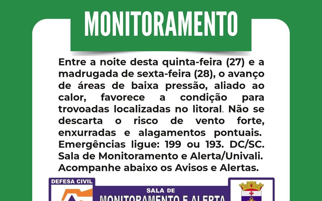 Itajaí em monitoramento: risco de temporais e alagamentos segundo a Defesa Civil