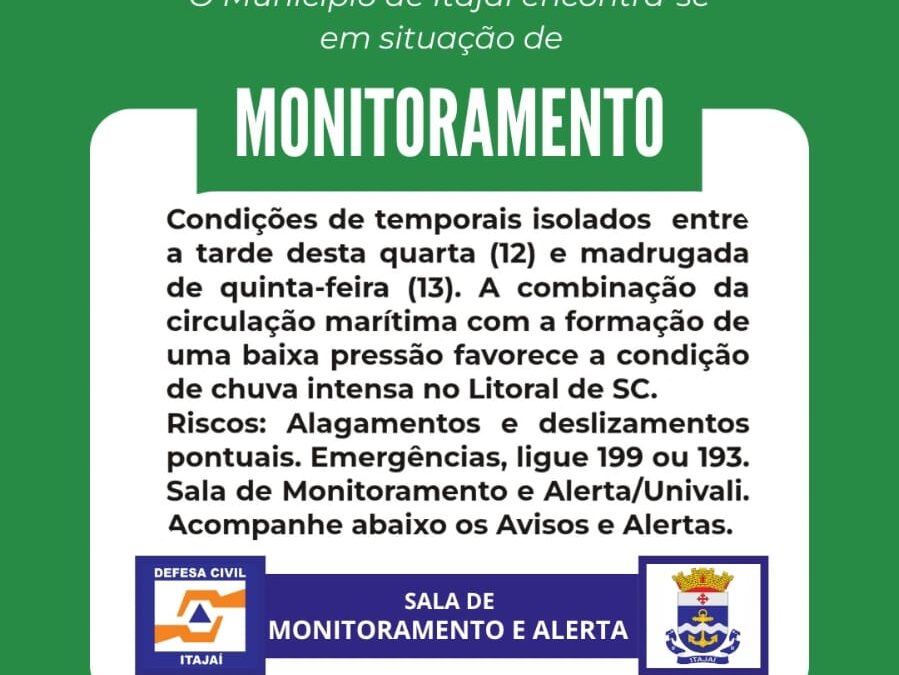 Itajaí em monitoramento: temporais e risco de alagamentos nas próximas horas