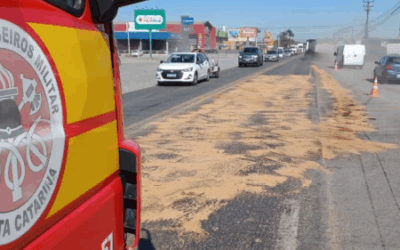 Bombeiros de Araquari agem rápido para neutralizar derramamento de óleo na BR-280