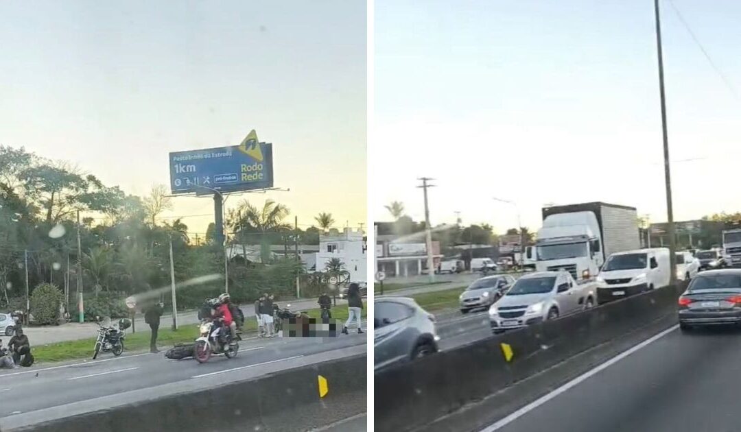 Colisão entre motos deixa um morto e trava o trânsito na BR-101