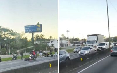 Colisão entre motos deixa um morto e trava o trânsito na BR-101