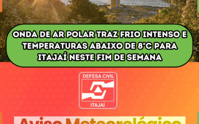 Onda de ar polar traz frio intenso e temperaturas abaixo de 8°C para Itajaí neste fim de semana
