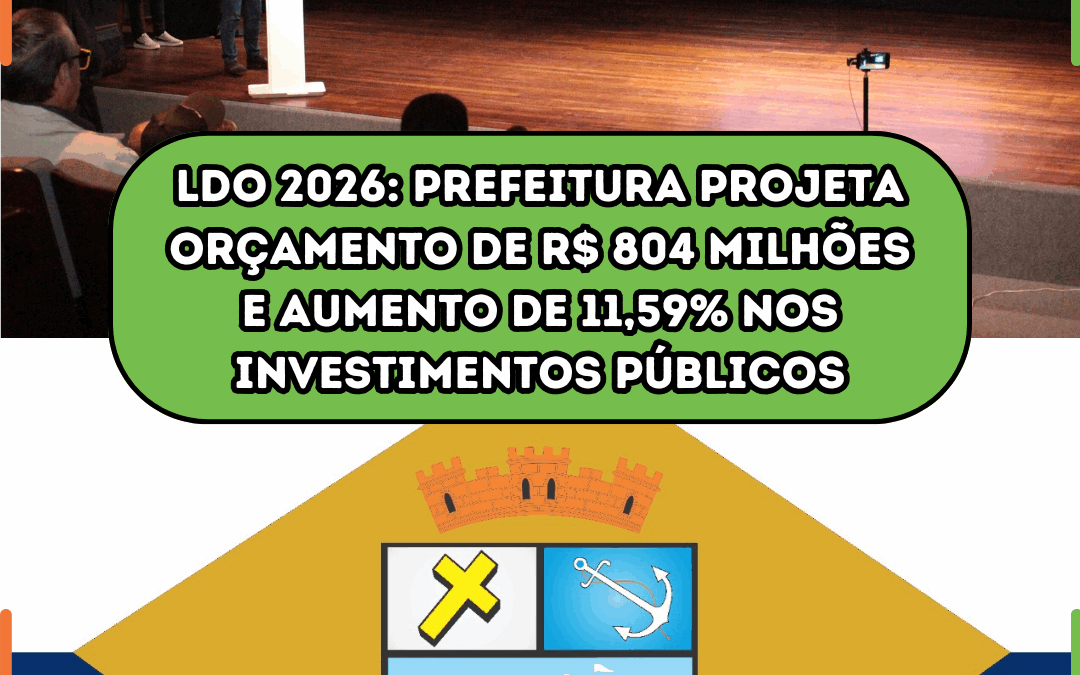 LDO 2026: Prefeitura projeta orçamento de R$ 804 milhões e aumento de 11,59% nos investimentos públicos