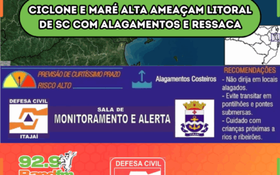 Ciclone e maré alta ameaçam litoral de SC com alagamentos e ressaca