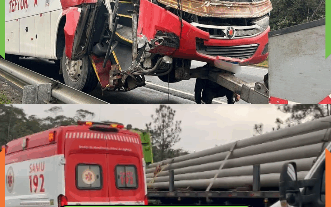 Ônibus fica destruído após colisão e deixa seis feridos na BR-470 em Ilhota