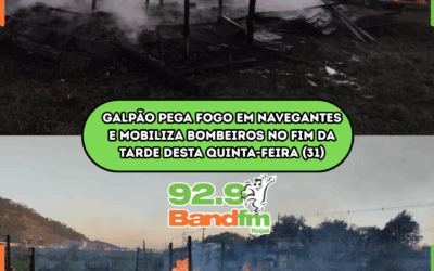 Galpão pega fogo em Navegantes e mobiliza Bombeiros no fim da tarde desta quinta-feira (31)