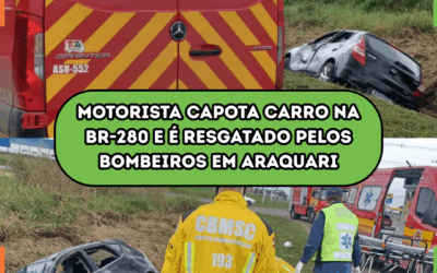 Motorista capota carro na BR-280 e é resgatado pelos Bombeiros em Araquari