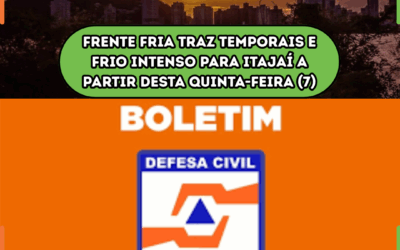 Frente fria traz temporais e frio intenso a Itajaí a partir desta quinta-feira (7)
