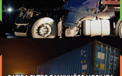 Batida entre caminhões mobiliza bombeiros e deixa motorista ferido na BR-470, em Navegantes