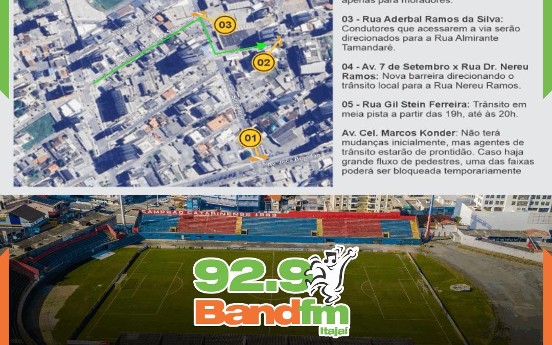 Arredores do estádio do Marcílio Dias terão alteração no trânsito em Itajaí
