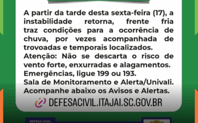 Frente fria traz risco de temporais e alagamentos em Itajaí nesta sexta-feira (17)