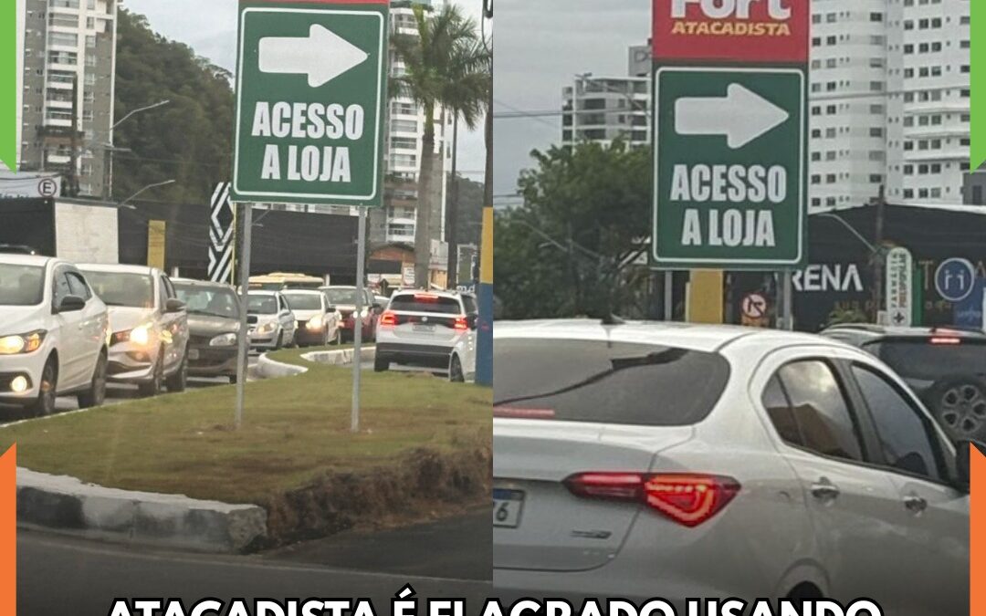 Atacadista é flagrado usando canteiros públicos para divulgar o estabelecimento em Itajaí; Prefeitura afirma: “Não pode”