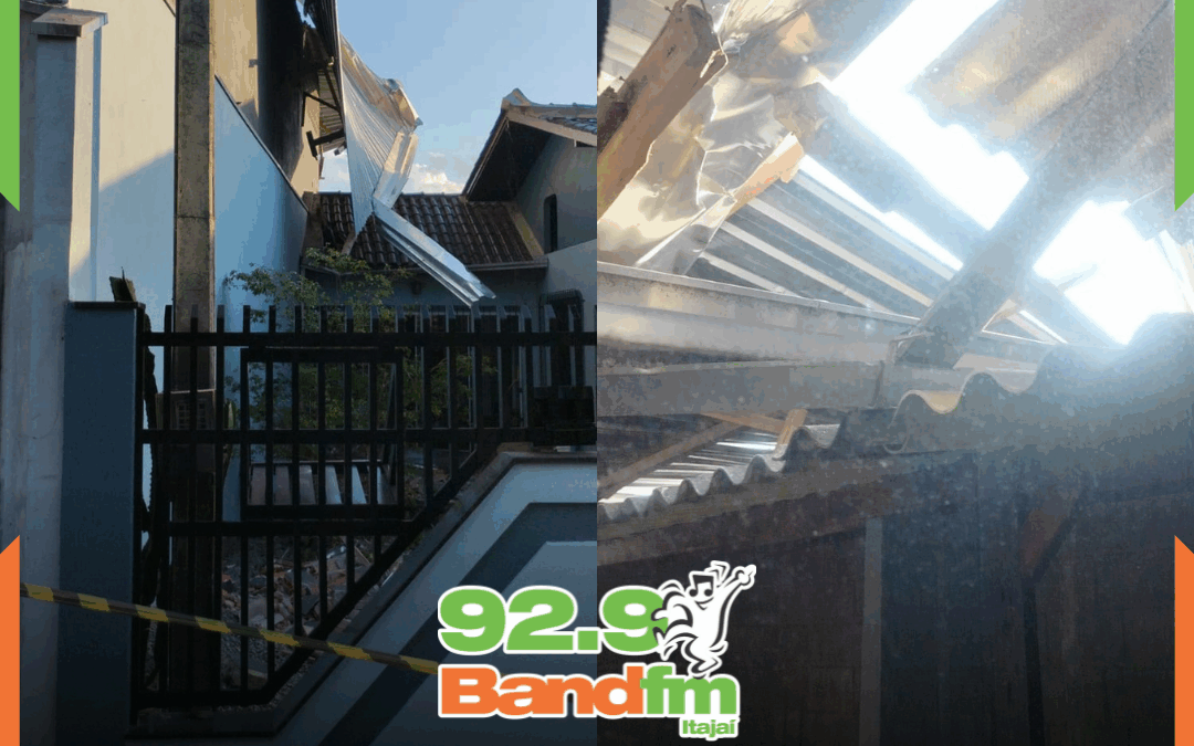 Ventos fortes arrancam telhado de prédio e causam danos em residências de Navegantes