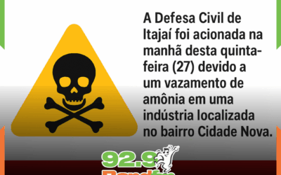 Defesa Civil de Itajaí informa vazamento de amônia em indústria no bairro Cidade Nova; situação já foi controlada durante operação. LEIA A NOTA OFICIAL: