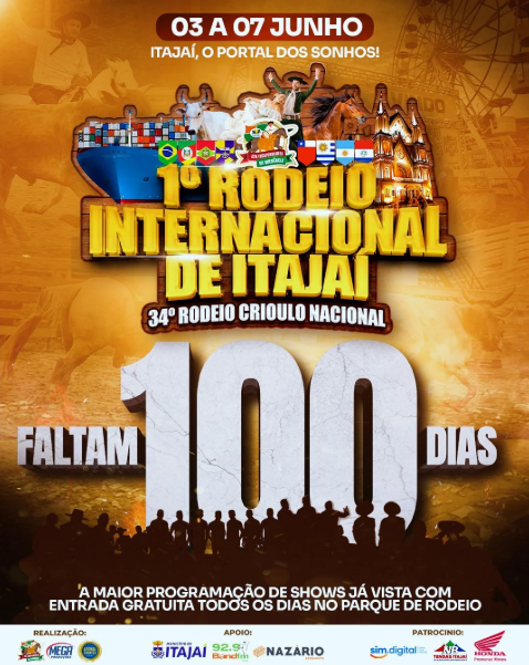 🗓️FALTAM 100 DIAS… E A BAND FM SERÁ A RÁDIO OFICIAL DO 1° RODEIO INTERNACIONAL DE ITAJAÍ!💚🧡