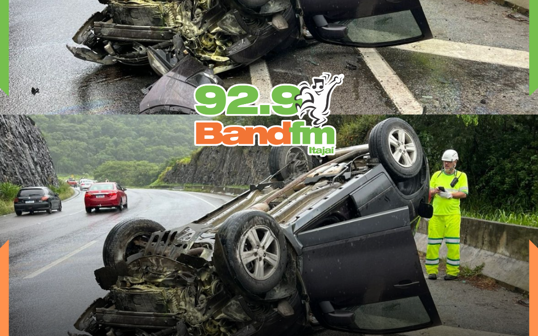 Pneu estoura, motorista perde controle e carro capota na BR-101, no Morro do Boi
