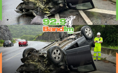 Pneu estoura, motorista perde controle e carro capota na BR-101, no Morro do Boi