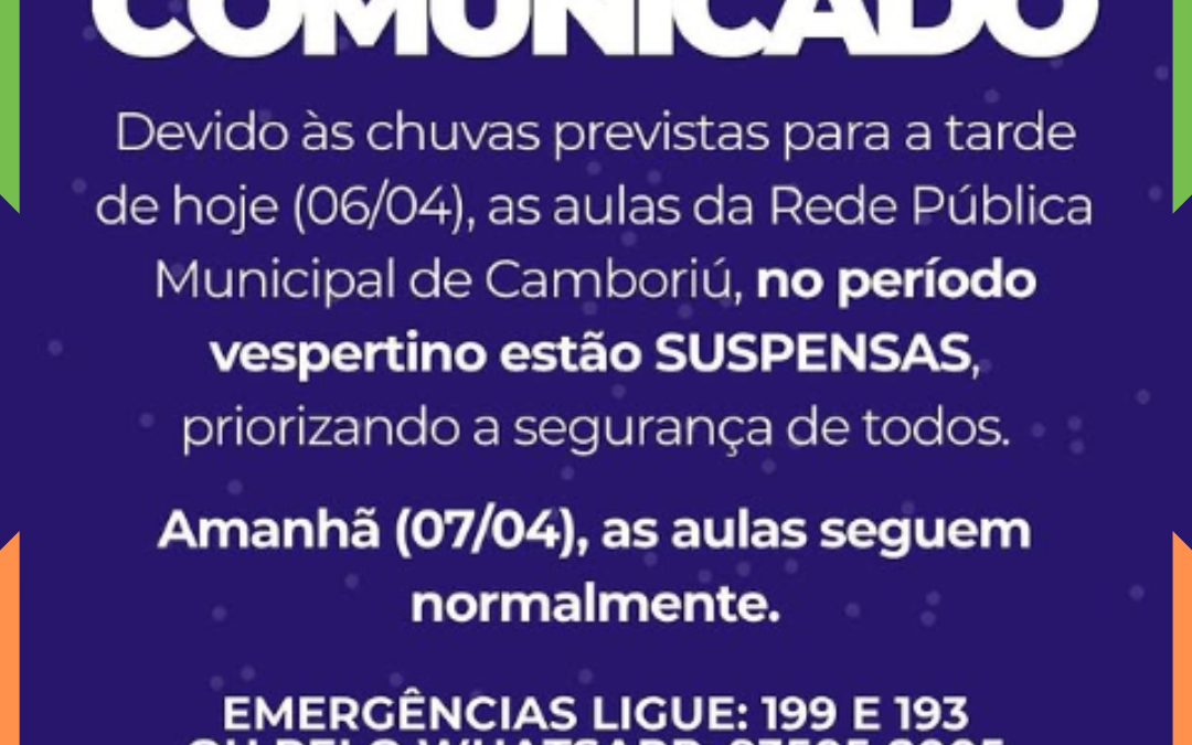 Aulas são canceladas em Camboriú e BC após fortes chuvas e temporais na região; LEIA NOTA OFICIAL DA PREFEITURA DE CAMBORIÚ: