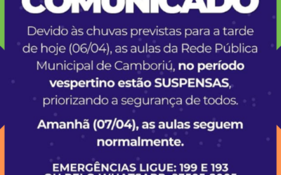 Aulas são canceladas em Camboriú e BC após fortes chuvas e temporais na região; LEIA NOTA OFICIAL DA PREFEITURA DE CAMBORIÚ: