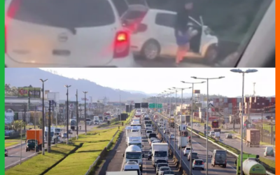 Acidente envolvendo dois veículos deixa trânsito lento na manhã desta segunda (10), na BR-101 em Itajaí
