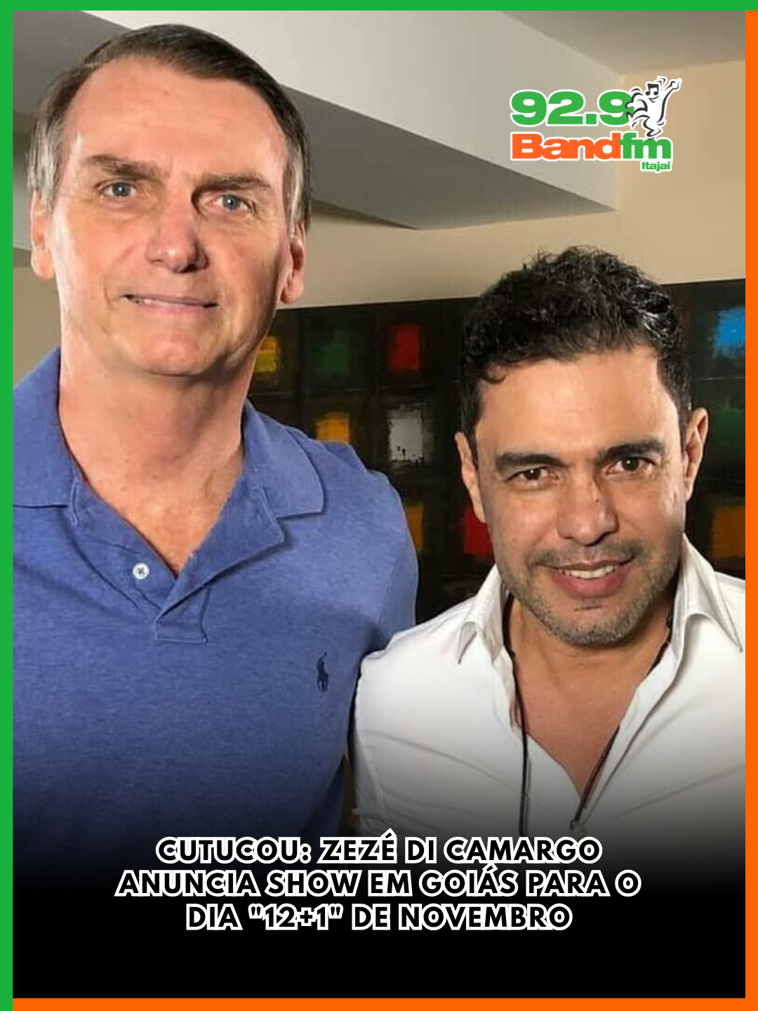 CUTUCOU: Zezé Di Camargo anuncia show em Goiás para o dia “12+1” de novembro