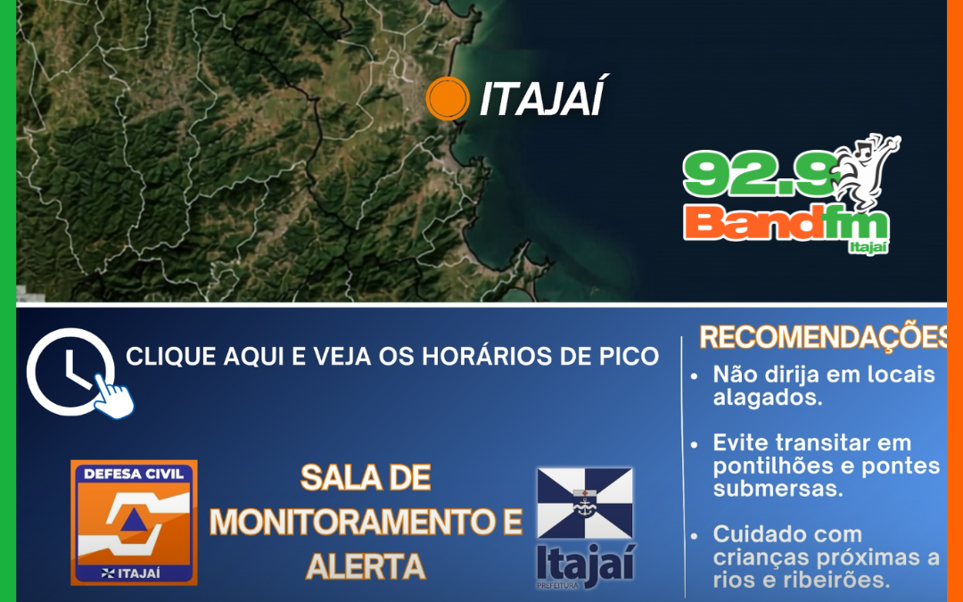 Defesa Civil de Itajaí alerta para risco de temporais entre quinta-feira (13) e sábado (15)